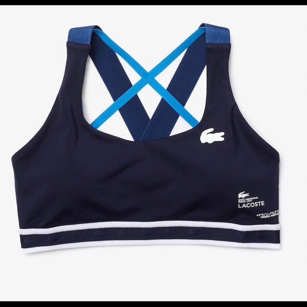 NWT Lacoste Criss-Crossing Straps Sports Bra (L): Navy Blue